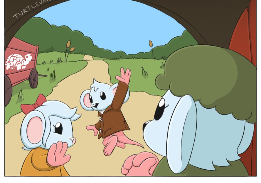 Tyro and Sylvie on the road out of the village, from the Tyro comic